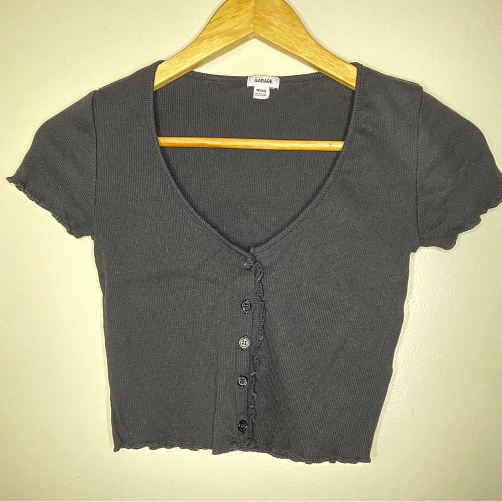 GARAGE Black Lettuce Trim Tee